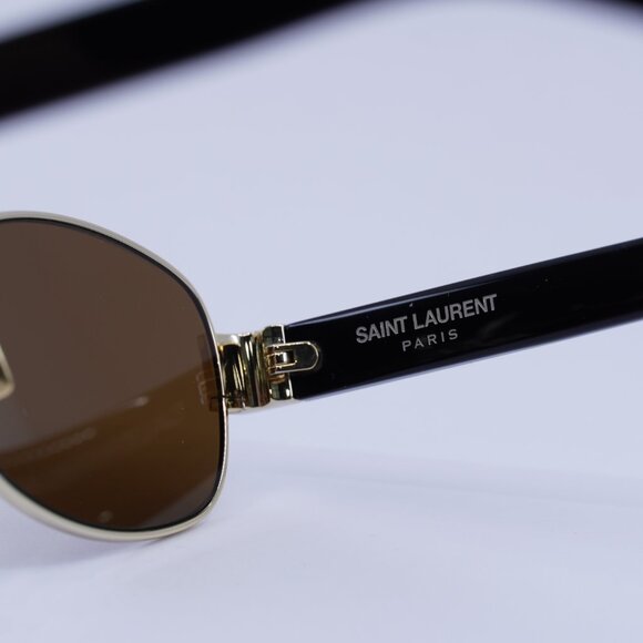 ?️ New Saint Laurent SL706 001 Sunglasses - Light Gold Frame, Nicotine Lenses